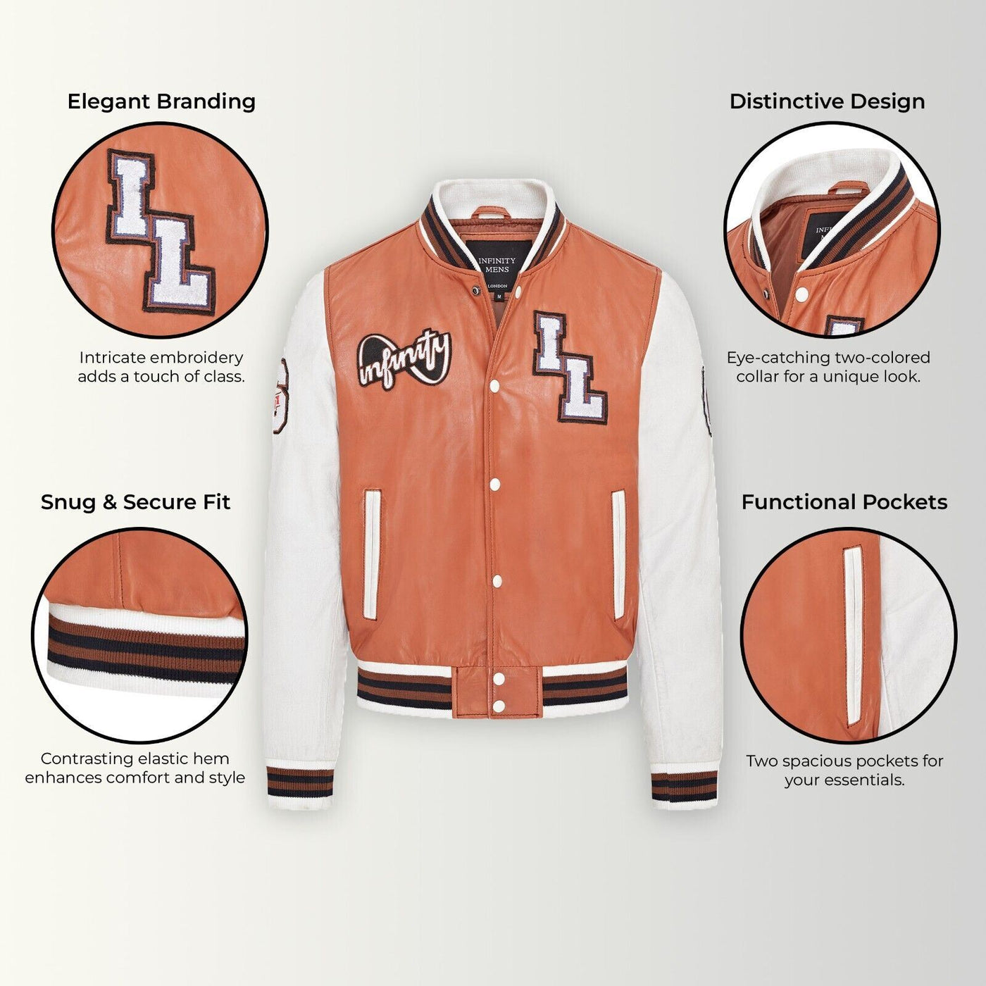 Mens Baseball Leather Letterman Bomber Jacket - Ashwood