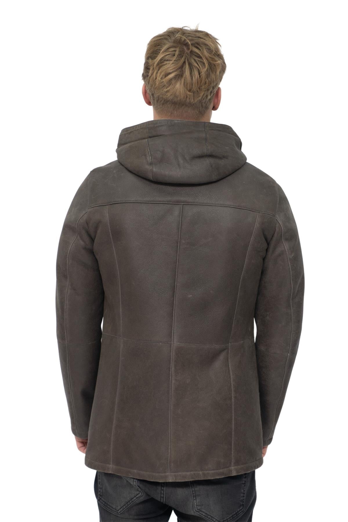 Mens Sheepskin Hooded Parka Coat-Leyland