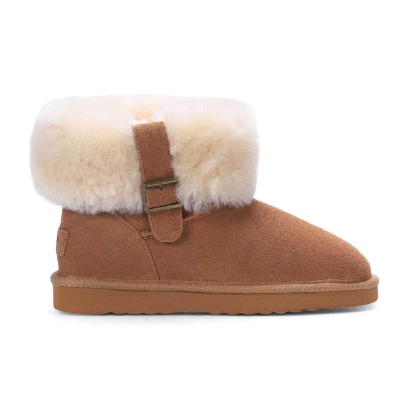 Women's Genuine Sheepskin Tan Suede Ankle Bootie Winter Boots - Granite