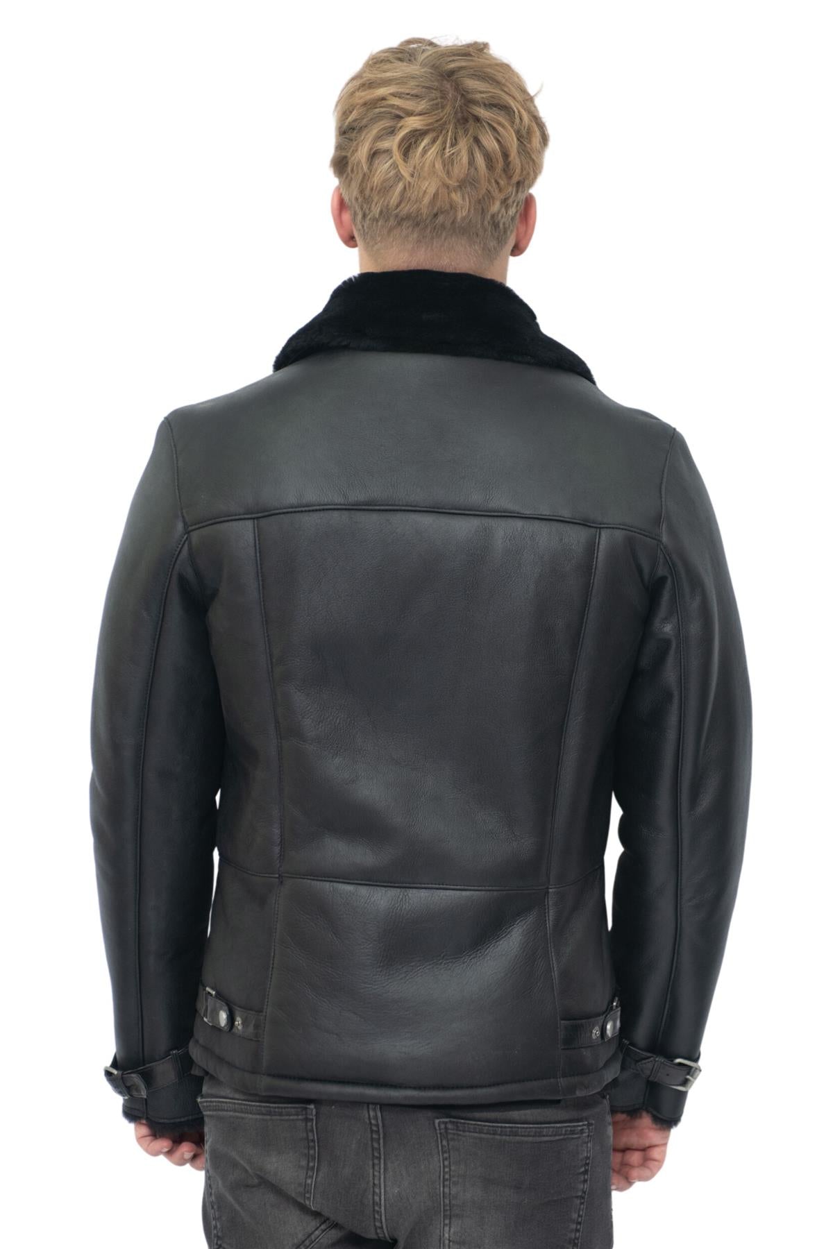 Mens Double Breasted Sheepskin Leather Biker Jacket-Heathfield