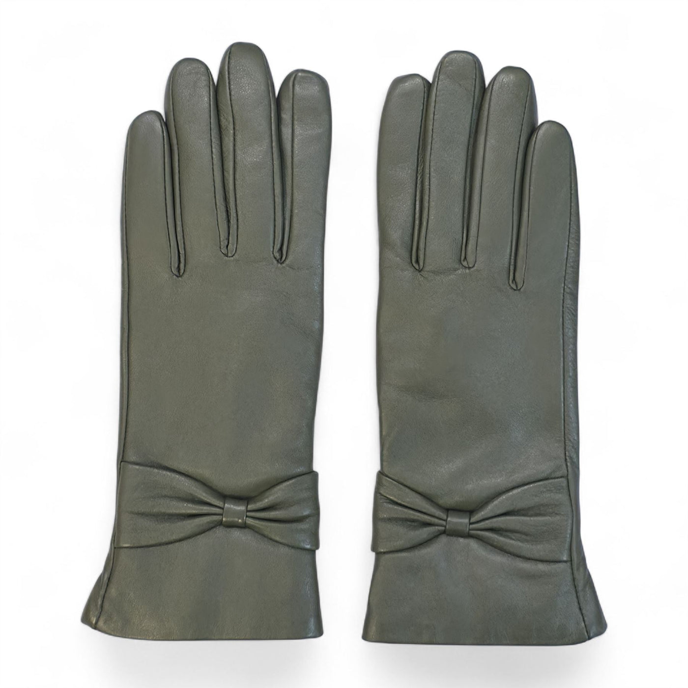 Womens Italian Leather Winter Bow Design Soft Wool Lining Gloves - L-GLV-401