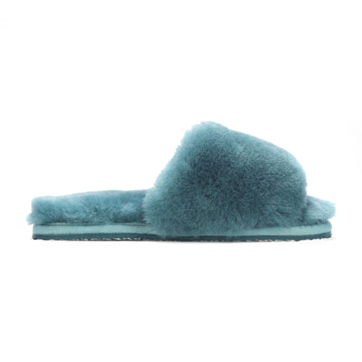 Women's Sheepskin Slippers Teal Warm Winter Fur Sliders - Nordic