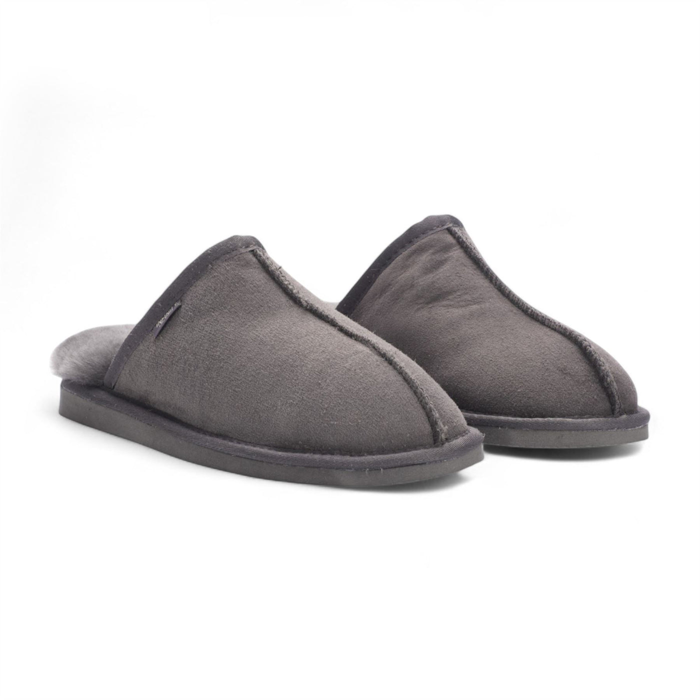 Men's Genuine Sheepskin Grey Suede Mule Winter Warm Non-Slip - Highland