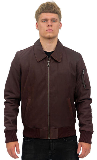 Mens A2 Cowhide Leather Bomber Jacket-Oslo