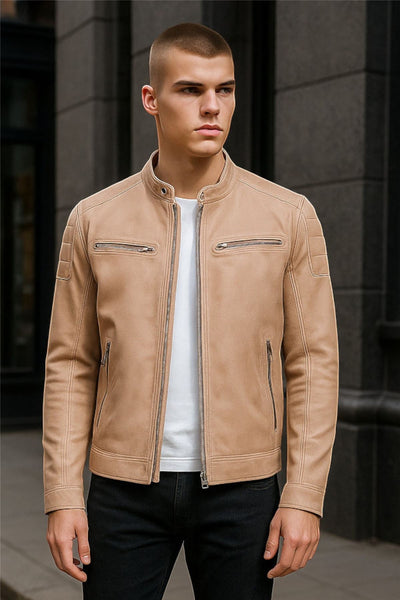 Men's Modern Classic Leather Quilted Biker Jacket - Derry