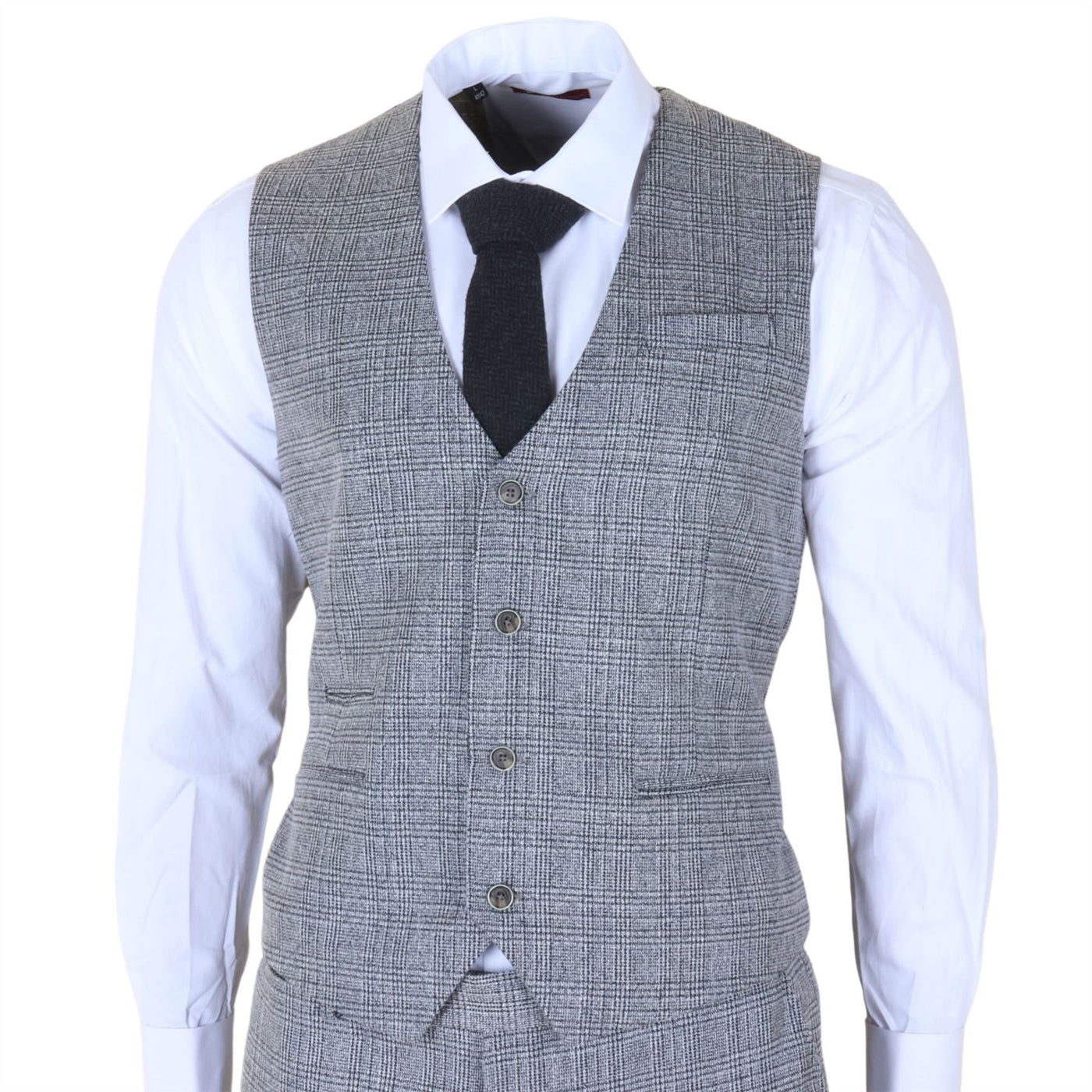 Men's 3-Piece Grey Classic Check Suit Slim Fit Plaid Formal Party Suit