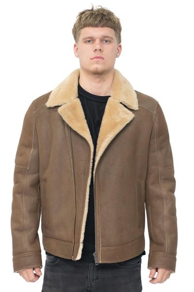 Mens Sheepskin Leather Biker Jacket-Horwich