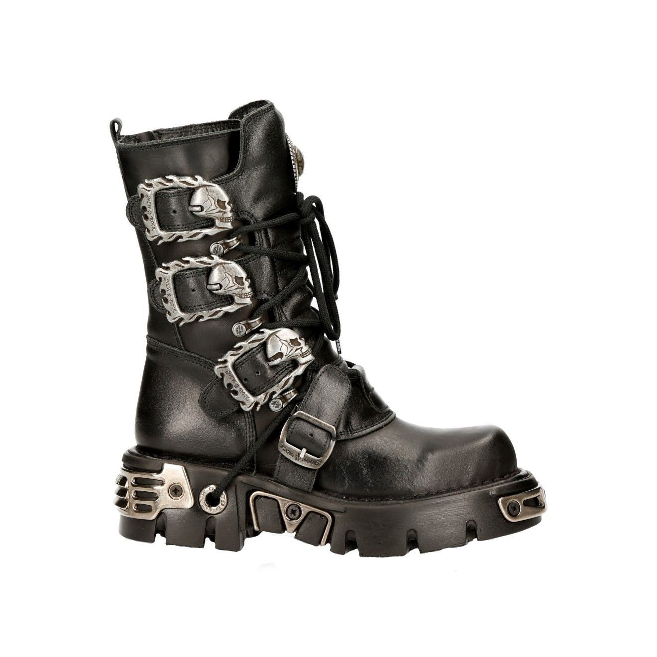 New Rock Black Mid-Calf Gothic Leather Boots-391-S1