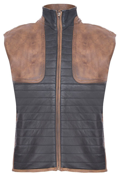 Mens Black/Brown Leather Gilet-Sheffield