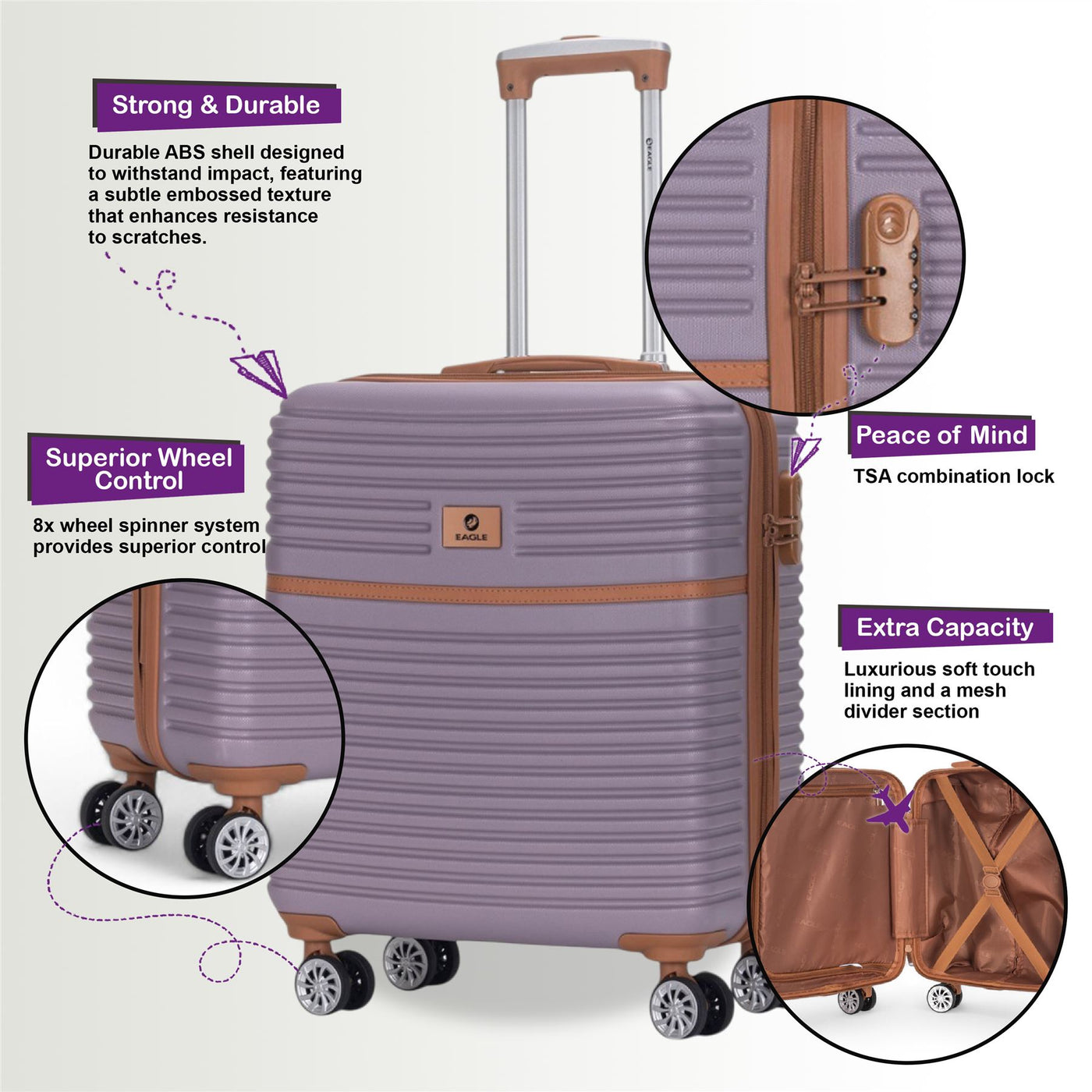 ABS Hardshell Underseat Cabin Suitcase 45 x 35 x 20 cm Luggage Suitable for Easyjet