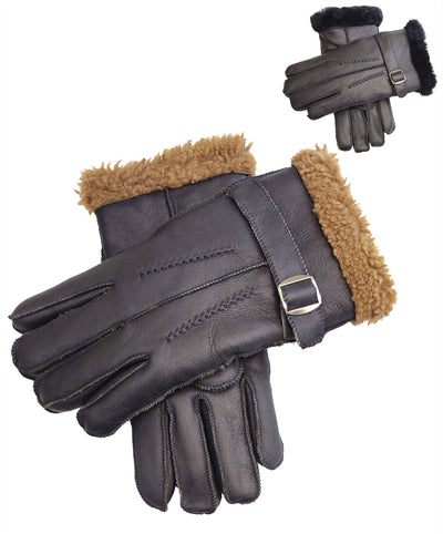 Mens Luxury Sheepskin Leather Gloves With Buckle