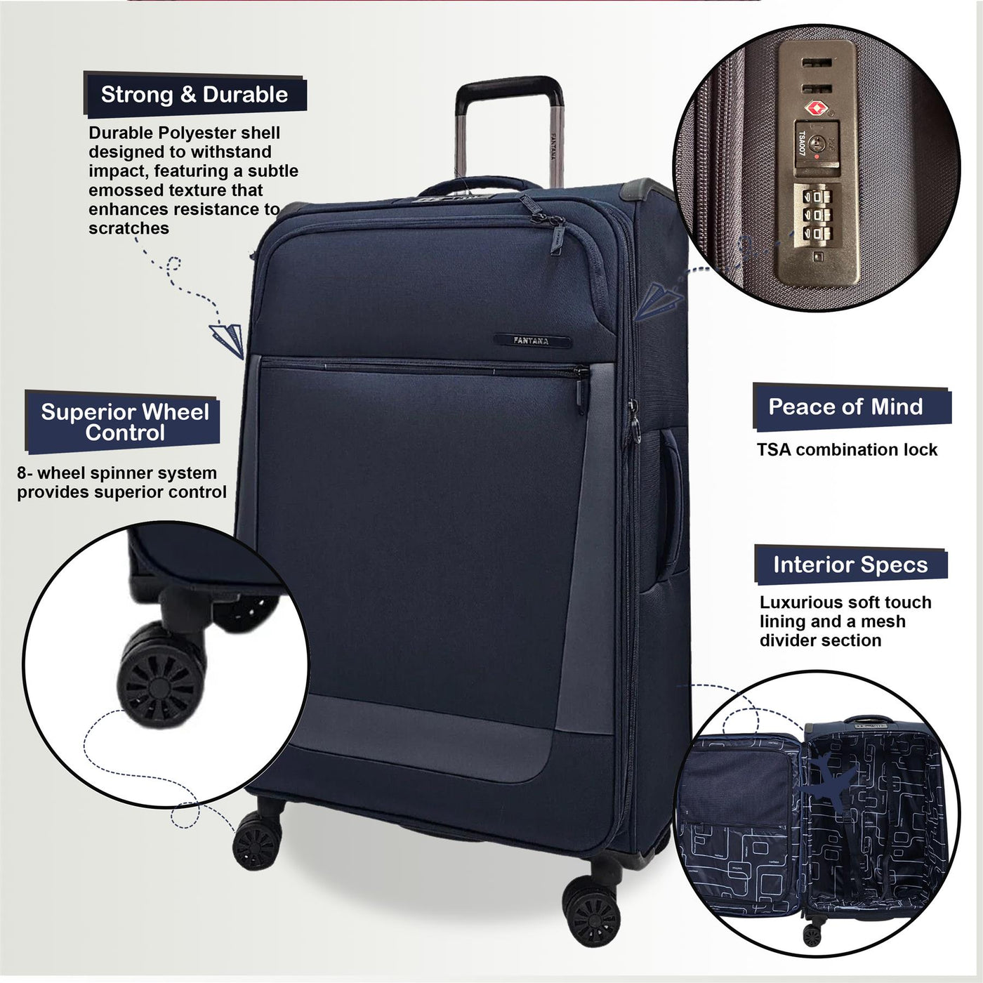 Lightweight  4 Wheel Luggage Travel Soft Cabin Bag
