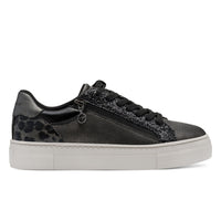 Tamaris Womens Pewter Silver Faux Leather Fashion Lace Up Sneakers