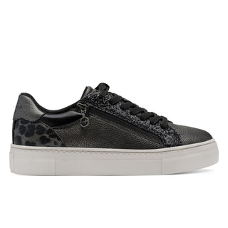 Tamaris Womens Pewter Silver Faux Leather Fashion Lace Up Sneakers
