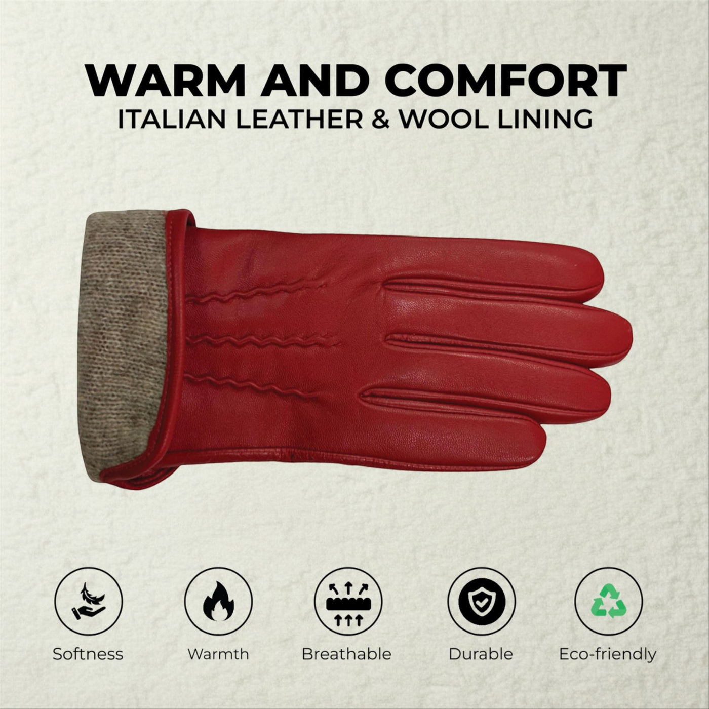Womens Italian Leather Winter Stitch Line Design Soft Wool Lining Gloves - L-GLV-301