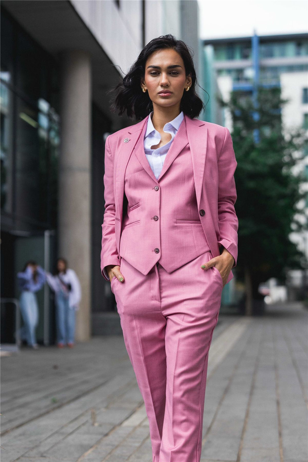 Women's 3 Piece Tailored Fit Plain Pink Formal Office Suit UK 12 / Pink