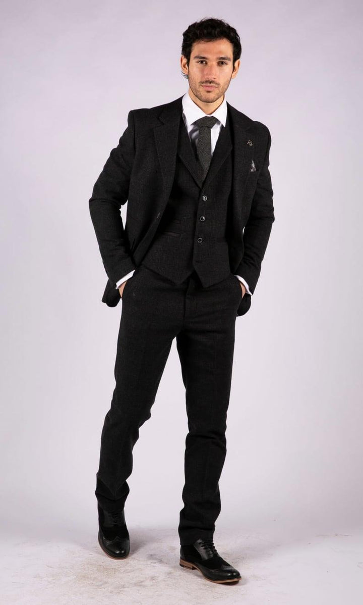 Mens Black 3 Piece Tweed Suit Peaky Blinders 1920s Gatsby Classic