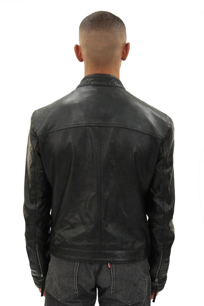 Men’s Classic Fitted Leather Biker Jacket-Austin