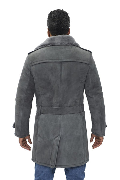 Mens Shearling Sheepskin Suede Pea Coat-Kempston