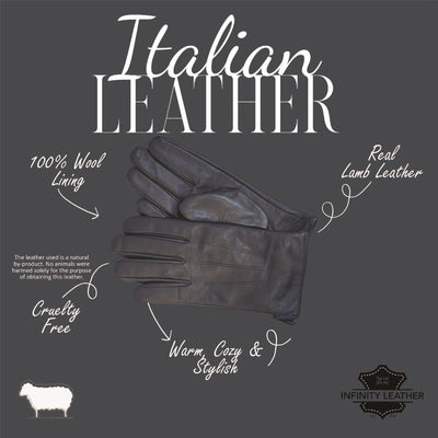 Men’s Italian Leather Warm Wool Lining Winter Gloves - M-LGV-305