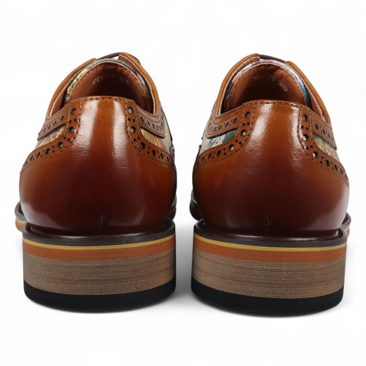 Justin Reess Men's Brown Leather Floral Brogue Shoes - Scott