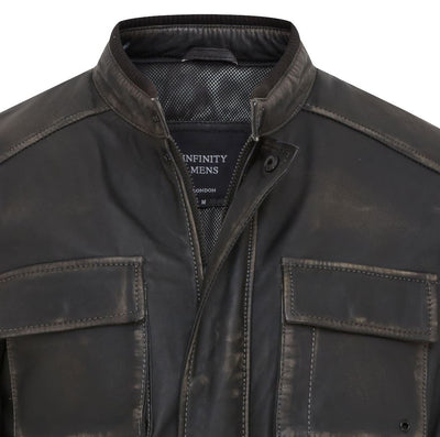 Mens Vintage Black Leather Safari Jacket - Fagernes