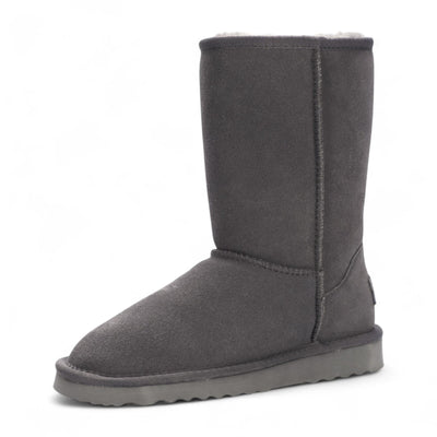 Women's Genuine Sheepskin Grey Suede Slip-On Ankle Winter Boots - Dusk