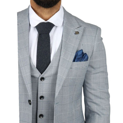 Men's Blue Checked 3 Piece Suit Tailored Fit Suit Formal Wedding