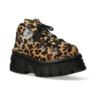 New Rock M-106-C192 Leopard Brown Leather Gothic Ankle Boots