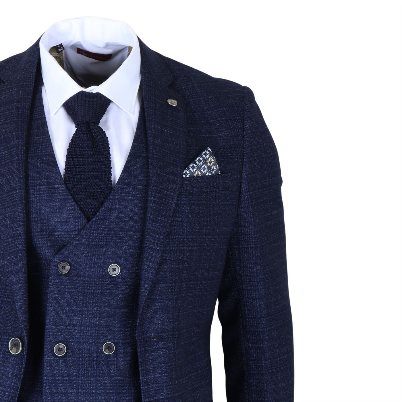 Men's Blue Plaid Check 3 Piece Slim Fit Formal Wedding Suit