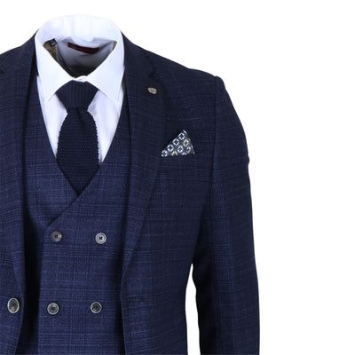 Men's Blue Plaid Check 3 Piece Slim Fit Formal Wedding Suit