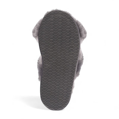 Women's Sheepskin Slippers Grey Warm Winter Fur Crossover - Snowbelle