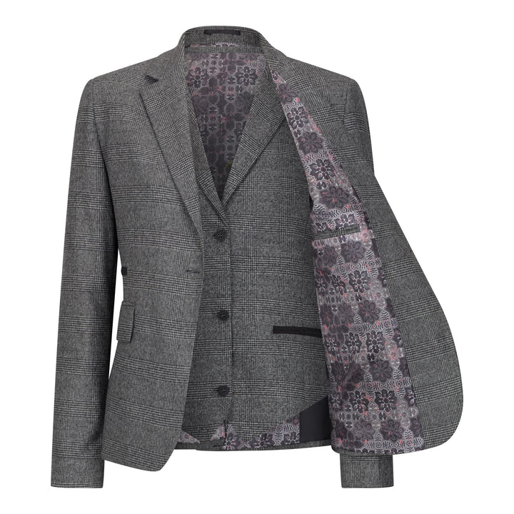 Women's Grey Three-Piece Tailored Fit Suit in Prince of Wales