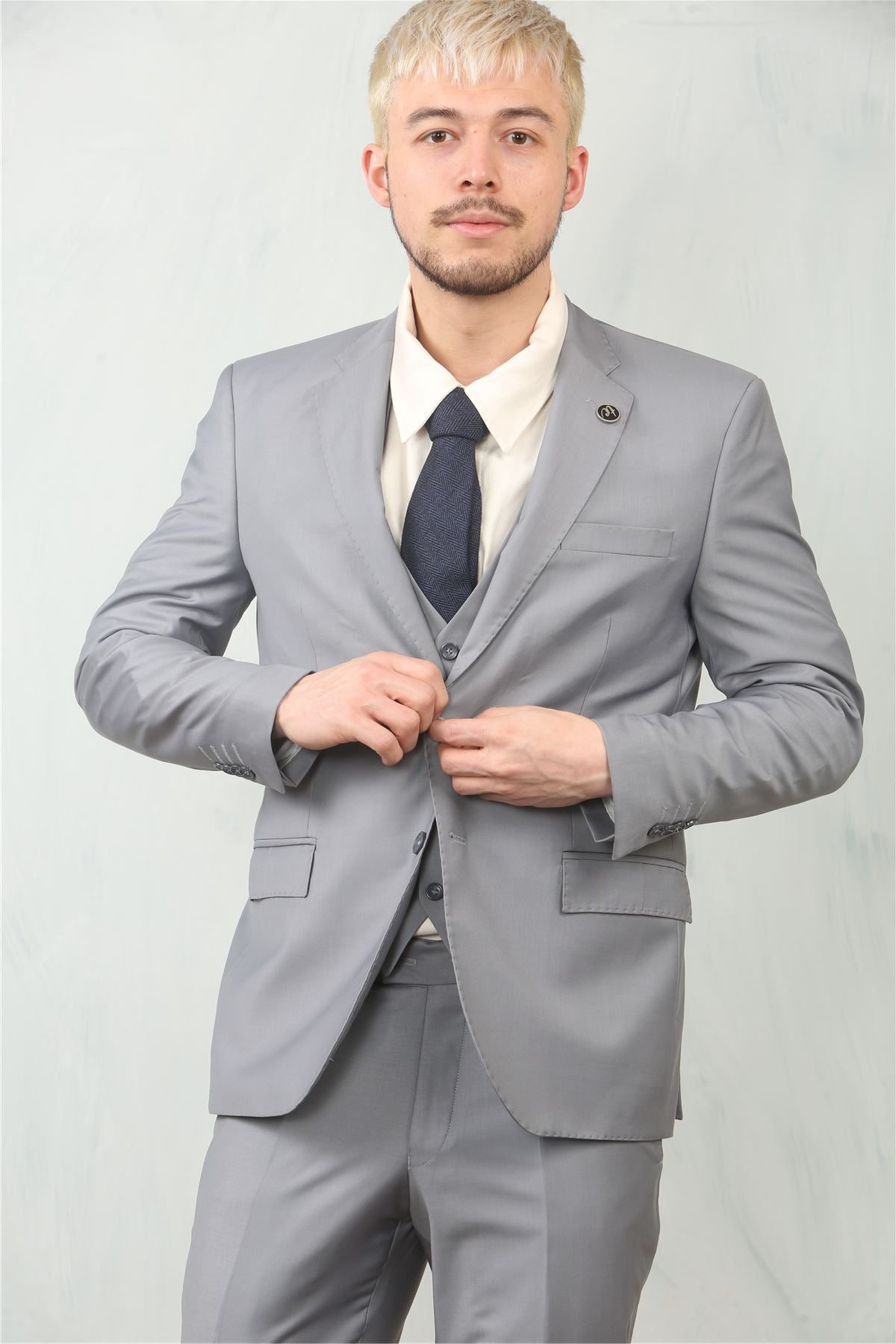 Men's Grey 3 Piece Formal Classic Prom Suit Workwear