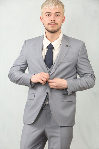 Men's Grey 3 Piece Formal Classic Prom Suit Workwear