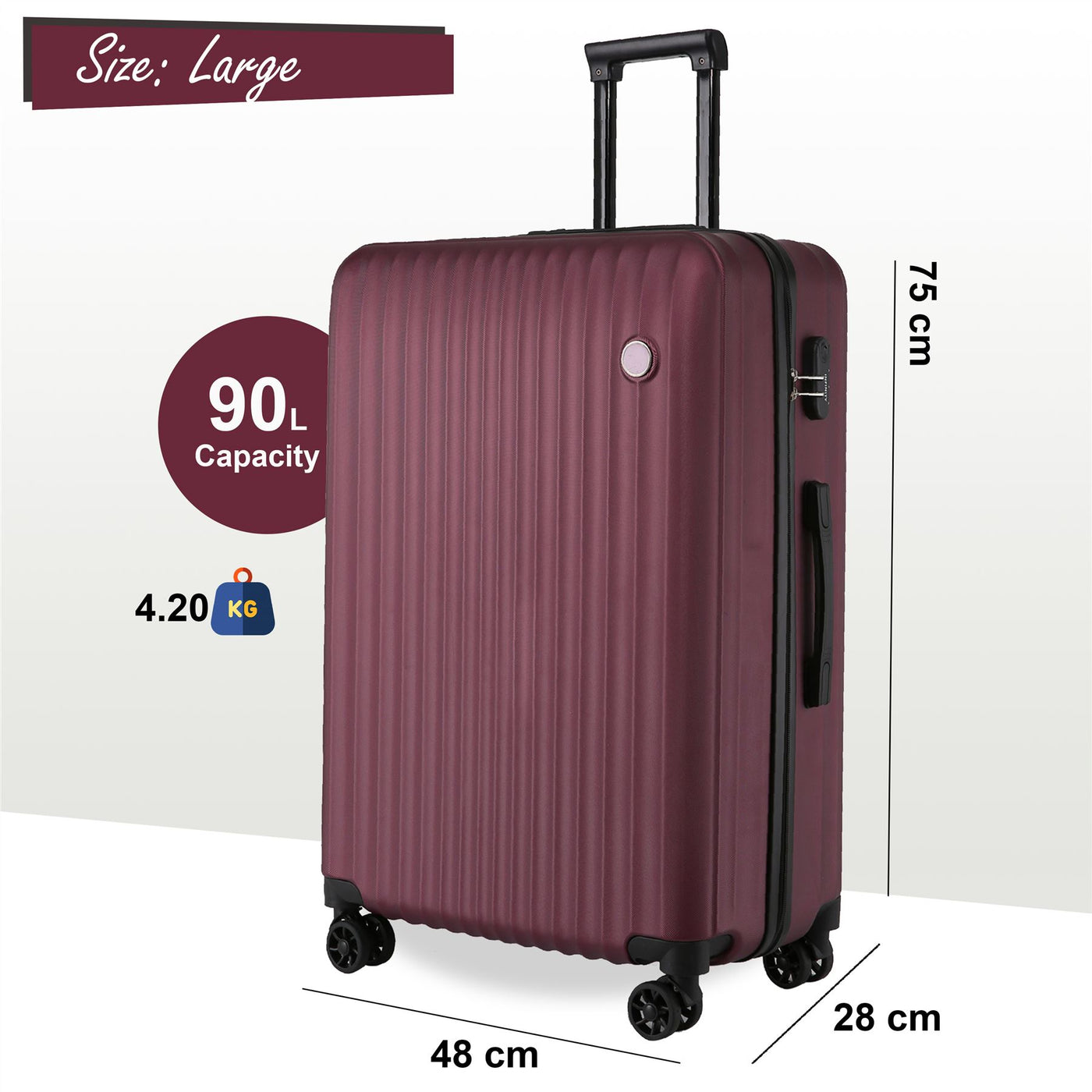 ABS Hard Shell Burgundy Suitcase Luggage Set Travel Carry on Cabin Bag