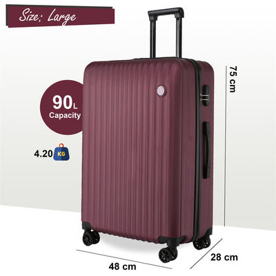 ABS Hard Shell Burgundy Suitcase Luggage Set Travel Carry on Cabin Bag