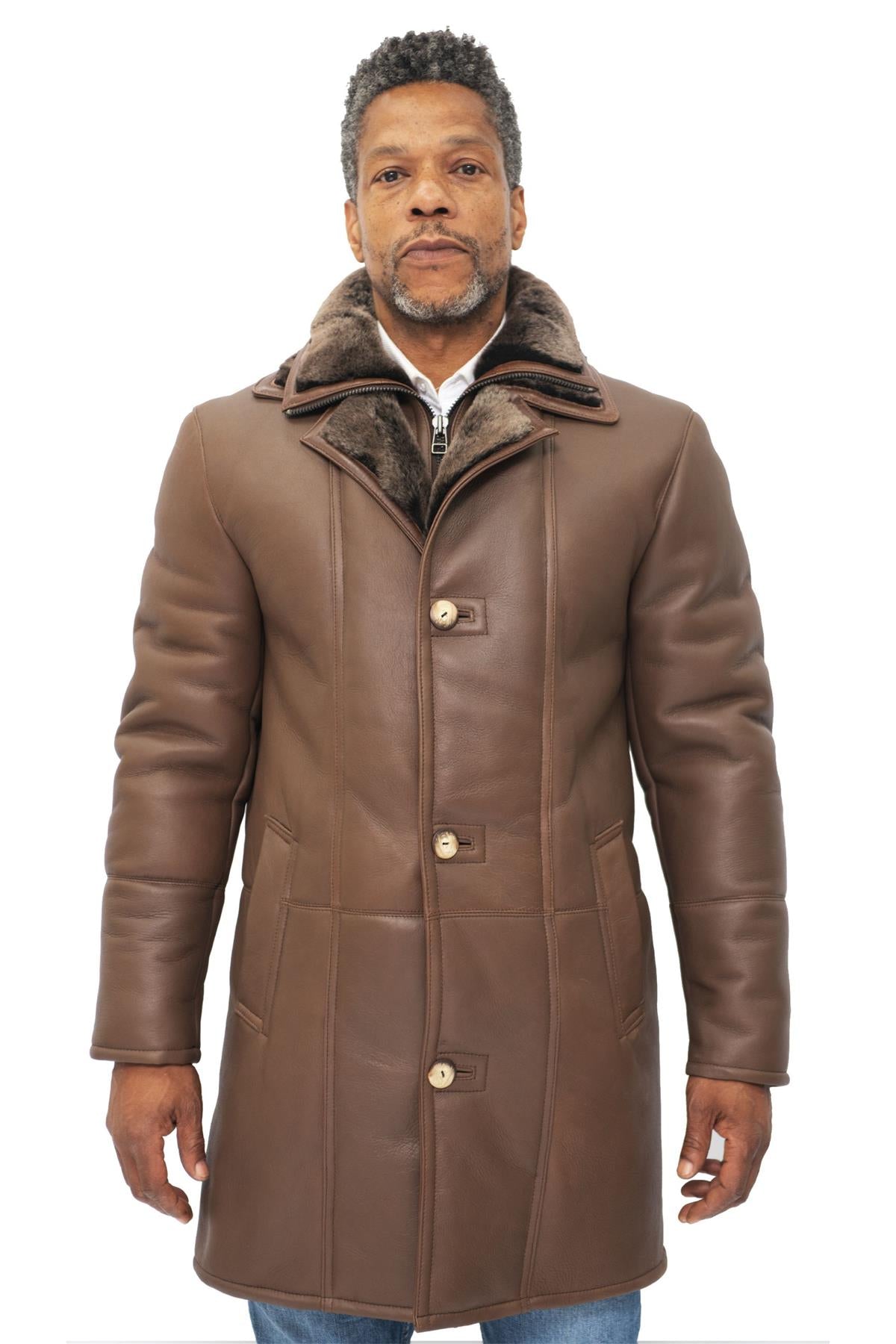 Mens Warm Shearling Sheepskin Leather Coat-Florence