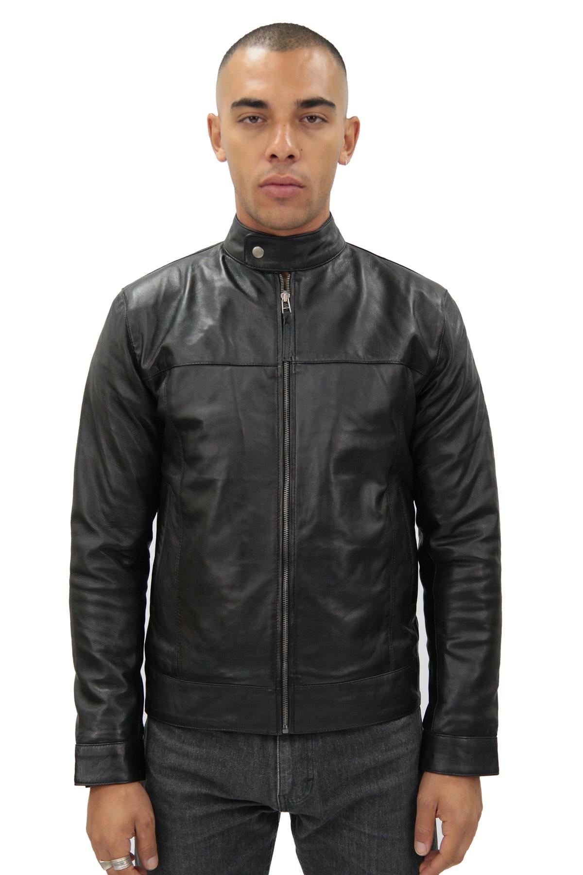 Mens Retro Leather Biker Jacket-Amsterdam