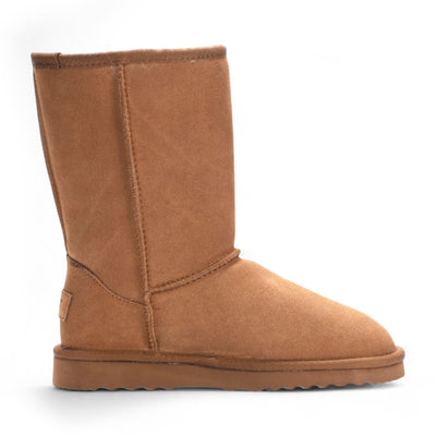 Women's Genuine Sheepskin Chestnut Suede Slip-On Ankle Winter Boots - Dusk