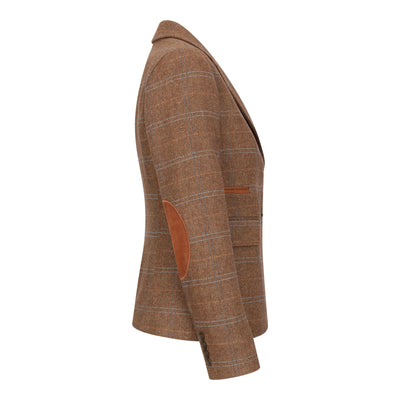 Women's Oak Brown 2 Piece Set Tweed Blazer Waistcoat in Herringbone Check