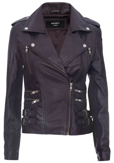 Womens Leather Brando Biker Jacket - Orlando