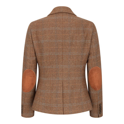 Women's Oak Brown Tailored Fit Tweed Blazer in Herringbone Check