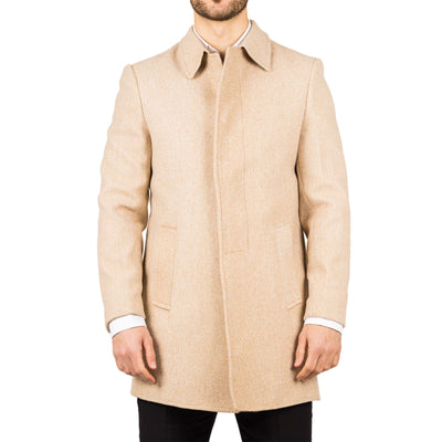 Men's Wool Blend Classic Collar Beige Overcoat