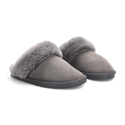 Women's Genuine Sheepskin Grey Suede Mule Winter Slippers - Luna