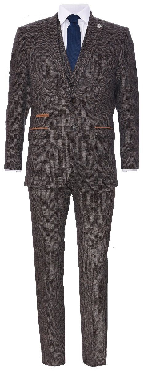 Men's 3 Piece Brown Herringbone Tweed Suit