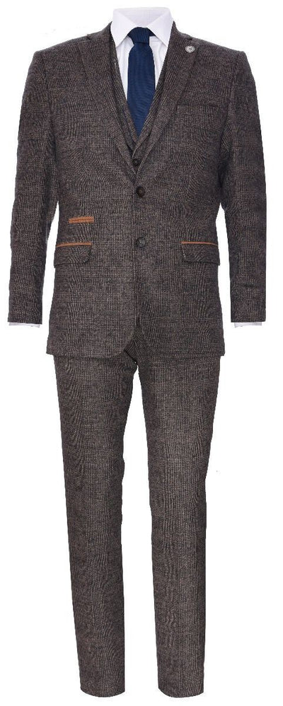 Men's 3 Piece Brown Herringbone Tweed Suit