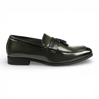 Mens Olive Tassel High-Gloss Patent Faux Leather Formal Loafers Shoes
