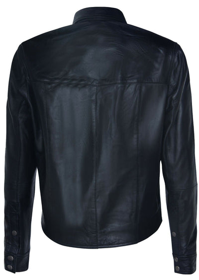 Mens Retro Leather Shirt Jeans Jacket-Beijing