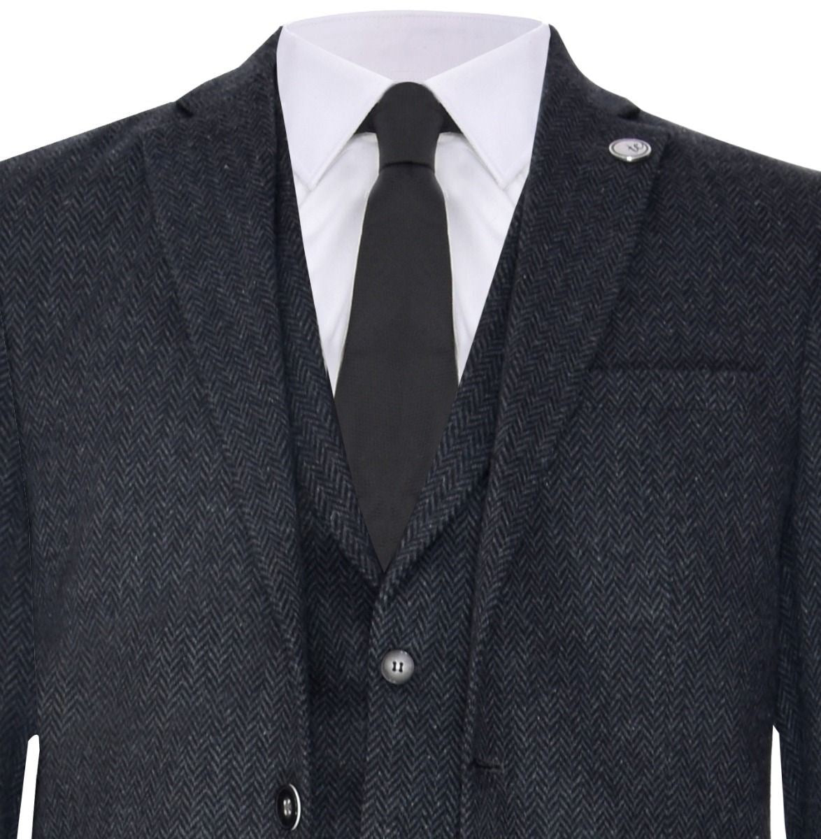Men's 3 Piece Charcoal Grey Herringbone Tweed Suit